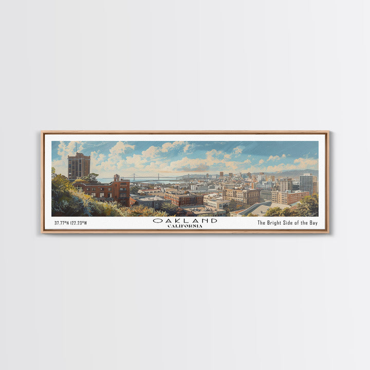 Oakland California Panoramic Painting, Framed Canvas Print for Office Decor, Beautiful Cityscape Watercolor Art, Travel Poster, Urban Gift Idea