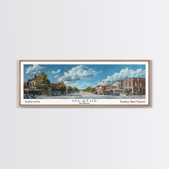 Olathe Kansas Panoramic Painting, Framed Canvas Print for Living Room, Watercolor Cityscape Art, Travel Poster, Modern Home Decor, Gift Idea