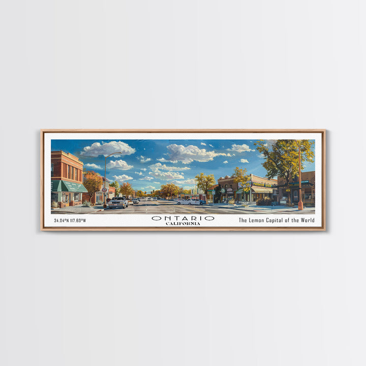 Ontario California Panoramic Painting, Framed Canvas Print, Stunning Watercolor Cityscape Art, Travel Poster, Modern Home Decor, Unique Gift