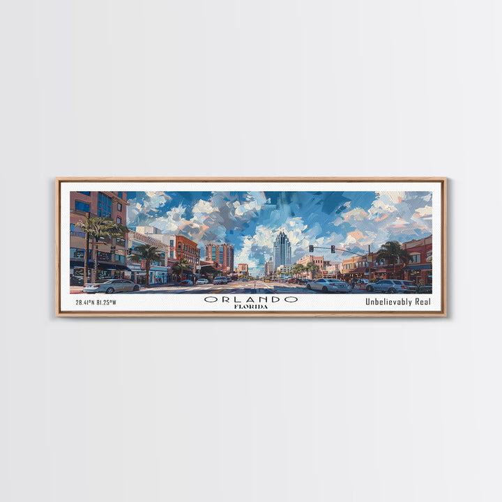 Orlando Florida Panoramic Painting, Framed Canvas Print, Beautiful Cityscape Watercolor Art, Travel Poster, Home Decor, Unique Gift Idea