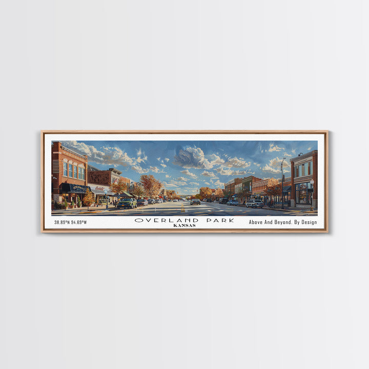 Overland Park Kansas Panoramic Framed Canvas Print, Cityscape Watercolor Painting, Travel Poster, Modern Home Decor, Urban Gift Idea