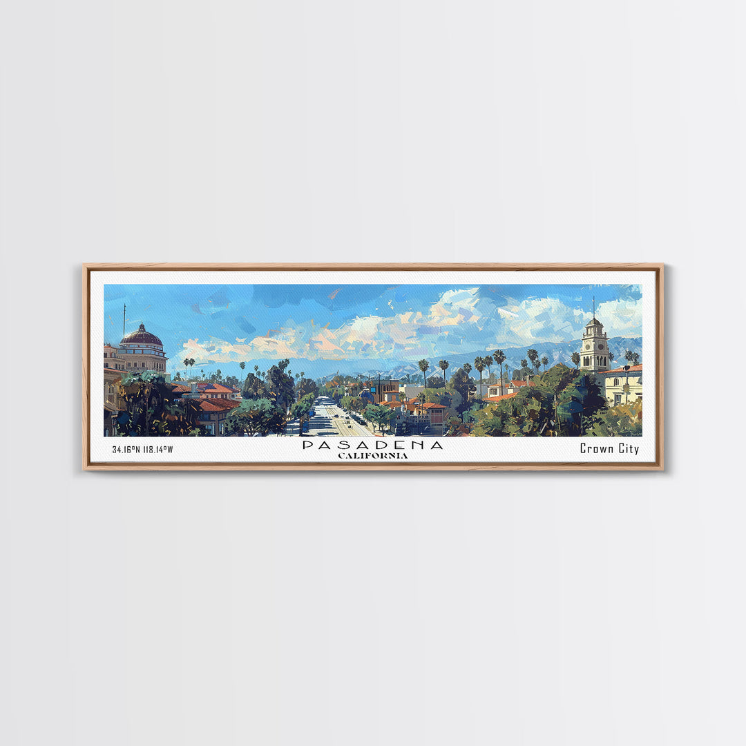 Pasadena California Panoramic Painting, Framed Canvas Print, Stunning Cityscape Watercolor Art, Travel Poster, Modern Home Decor, Unique Gift