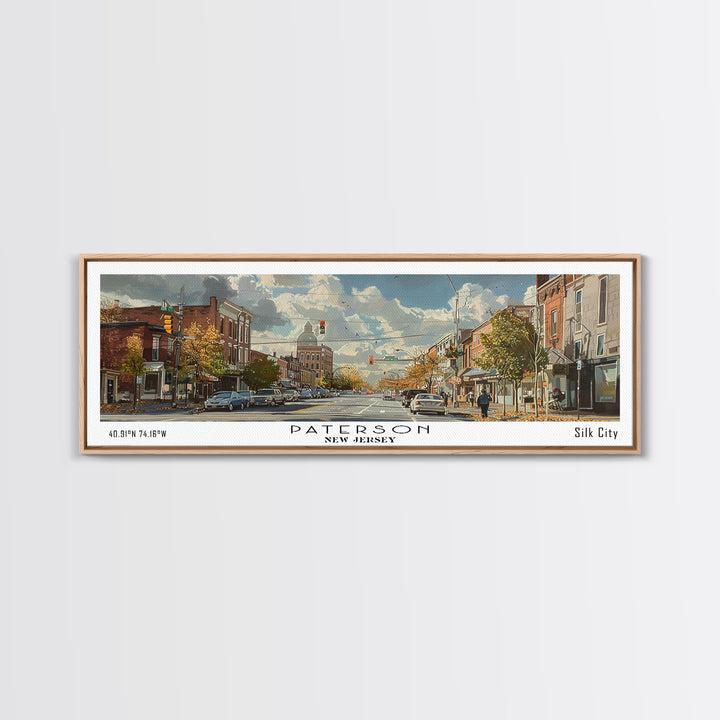Paterson New Jersey Panoramic Painting, Framed Canvas Print, Stunning Watercolor Cityscape Art, Travel Poster for Home Decor, Unique Gift