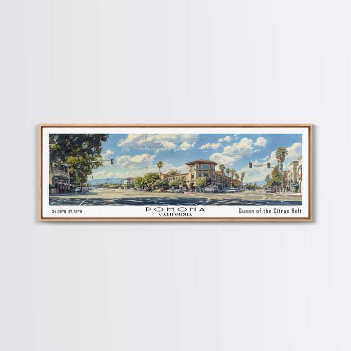 Pomona California Panoramic Painting, Framed Canvas Print, Stunning Cityscape Watercolor Art, Travel Poster, Modern Home Decor, Unique Gift