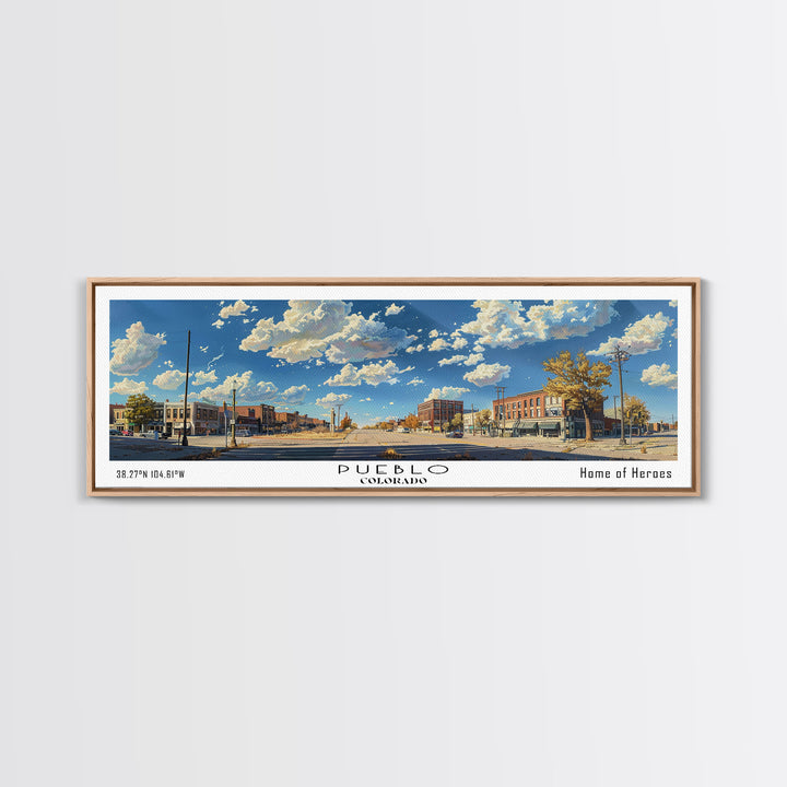 Pueblo Colorado Panoramic Print, Artistic Framed Canvas Print, Travel Poster Art, Home Decor, Office Wall Art, Gift Idea