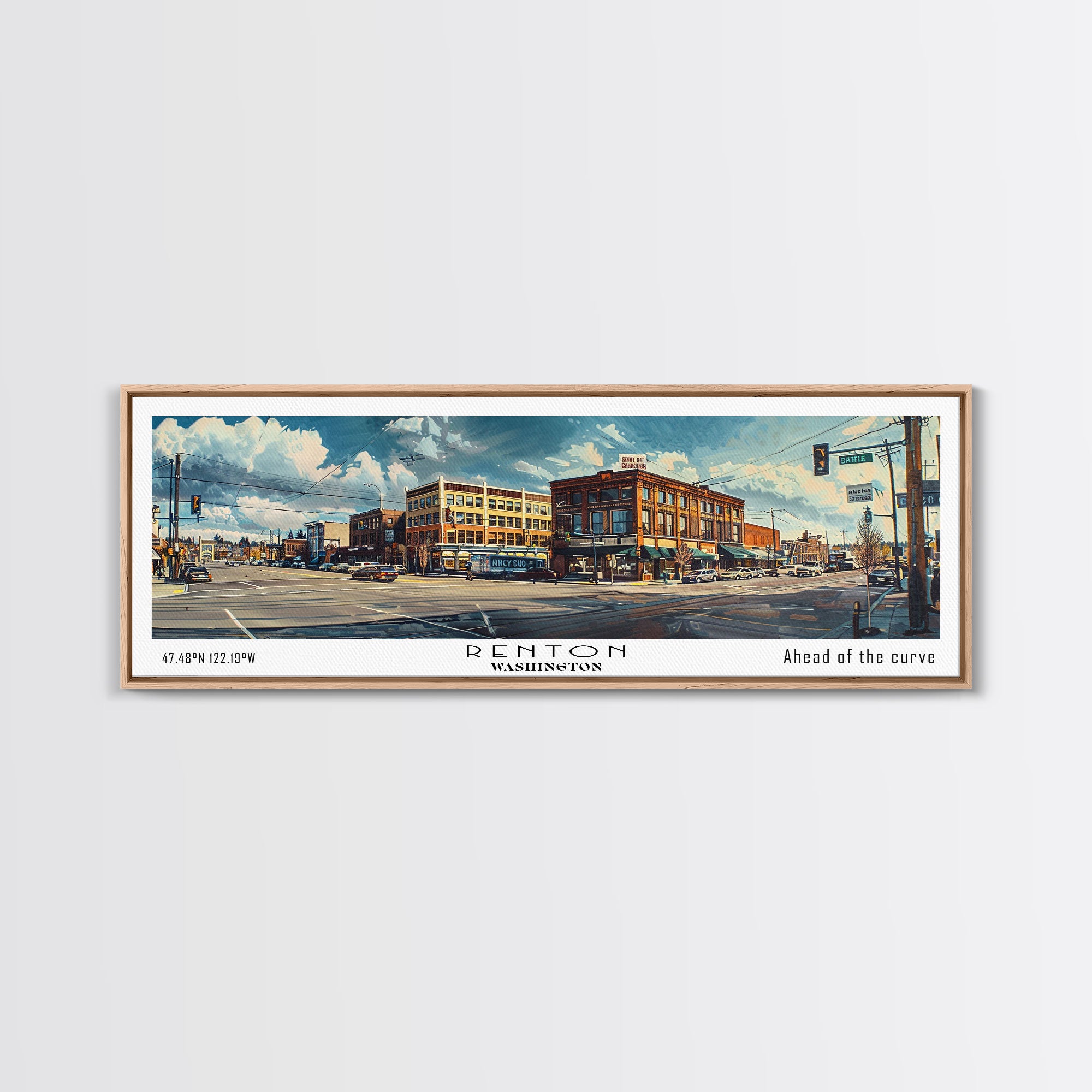 Renton Washington Panoramic Print, Creative Framed Canvas Print, City ...