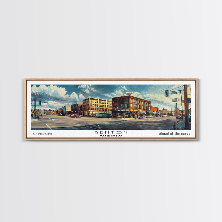 Renton Washington Panoramic Print, Creative Framed Canvas Print, City Travel Poster, Living Room Art, Home Decor, Unique Gift