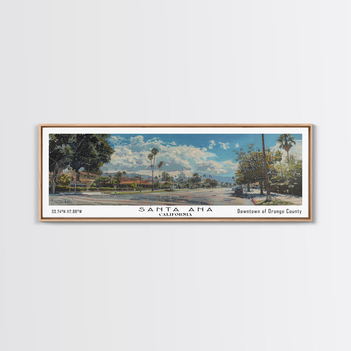 Santa Ana California Panoramic Print, Elegant Framed Canvas Print, Travel Poster Art, Home Decor, Living Room Wall Art