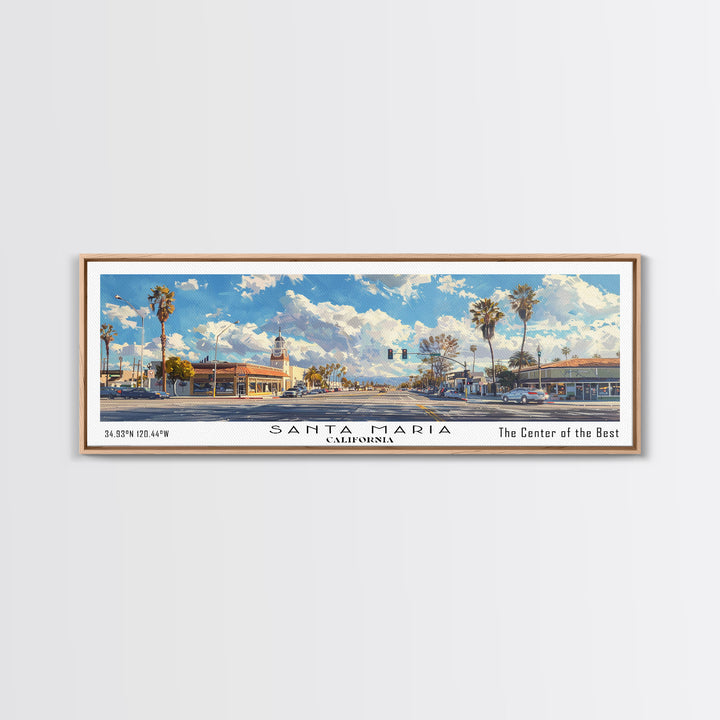 Santa Maria California Travel Poster, Framed Canvas Print, Office Decor, Wall Hanging, Travel Gift, Living Room Art, Vintage Style Art