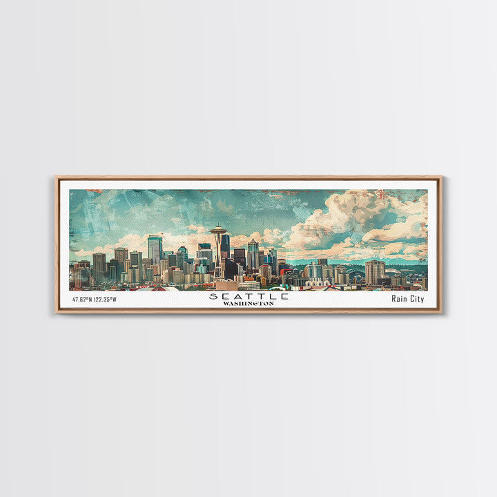 Seattle Washington Travel Poster, Framed Canvas Print, Wall Art, Home Decor, Office Decor, Living Room Art, Travel Gift, Vintage Style