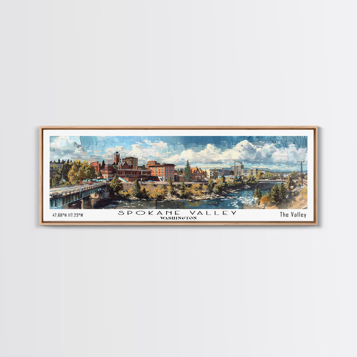 Spokane Valley Washington Travel Poster, Framed Canvas Print, Office Art, Wall Hanging, Travel Gift, Living Room Art, Vintage Style