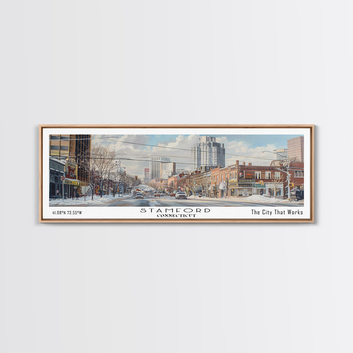 Stamford Connecticut Travel Poster, Framed Canvas Print, Wall Art, Home Decor, Travel Print, Office Decor, Living Room Art, Gift Idea