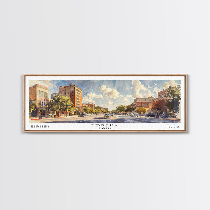 Topeka Kansas Panoramic Wall Art, Framed Canvas Print, Vintage Style Travel Poster, Home Decor, Artistic Office Piece, Unique Gift Idea