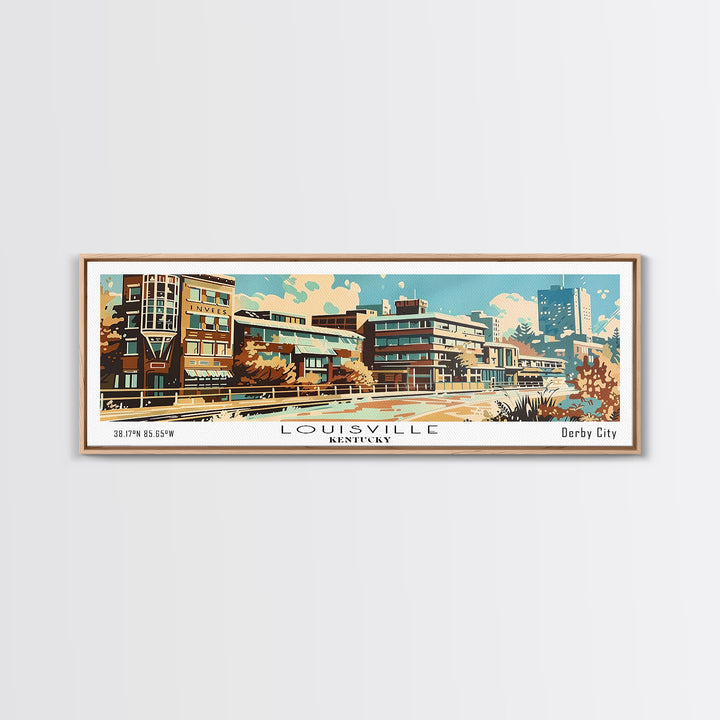 Louisville Kentucky Panoramic Painting, Mid Century Modern Framed Canvas Print, Retro Pop Art Travel Poster, Living Room Art, Home Decor, Office Decor, Vintage Style