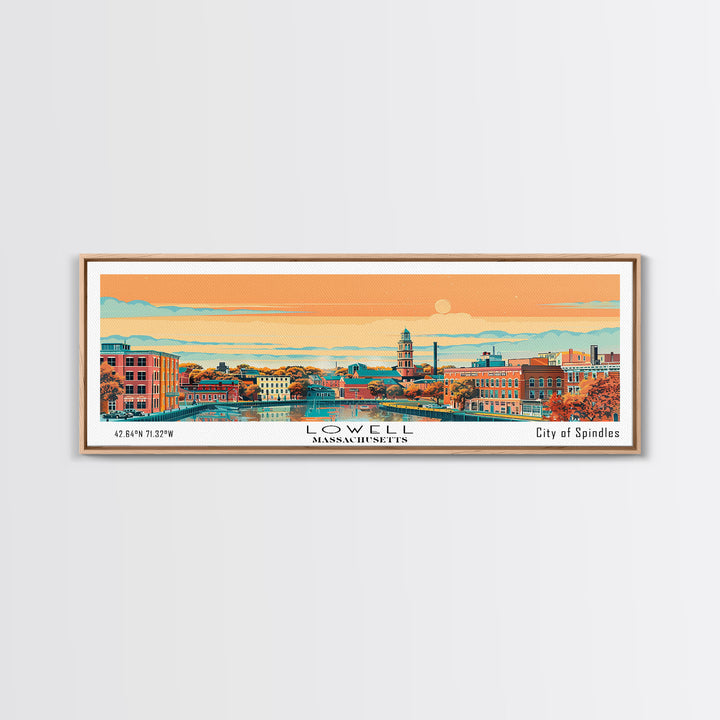 Lowell Mississippi Panoramic Painting, Mid Century Modern Framed Canvas Print, Retro Pop Art Travel Poster, Office Wall Art
