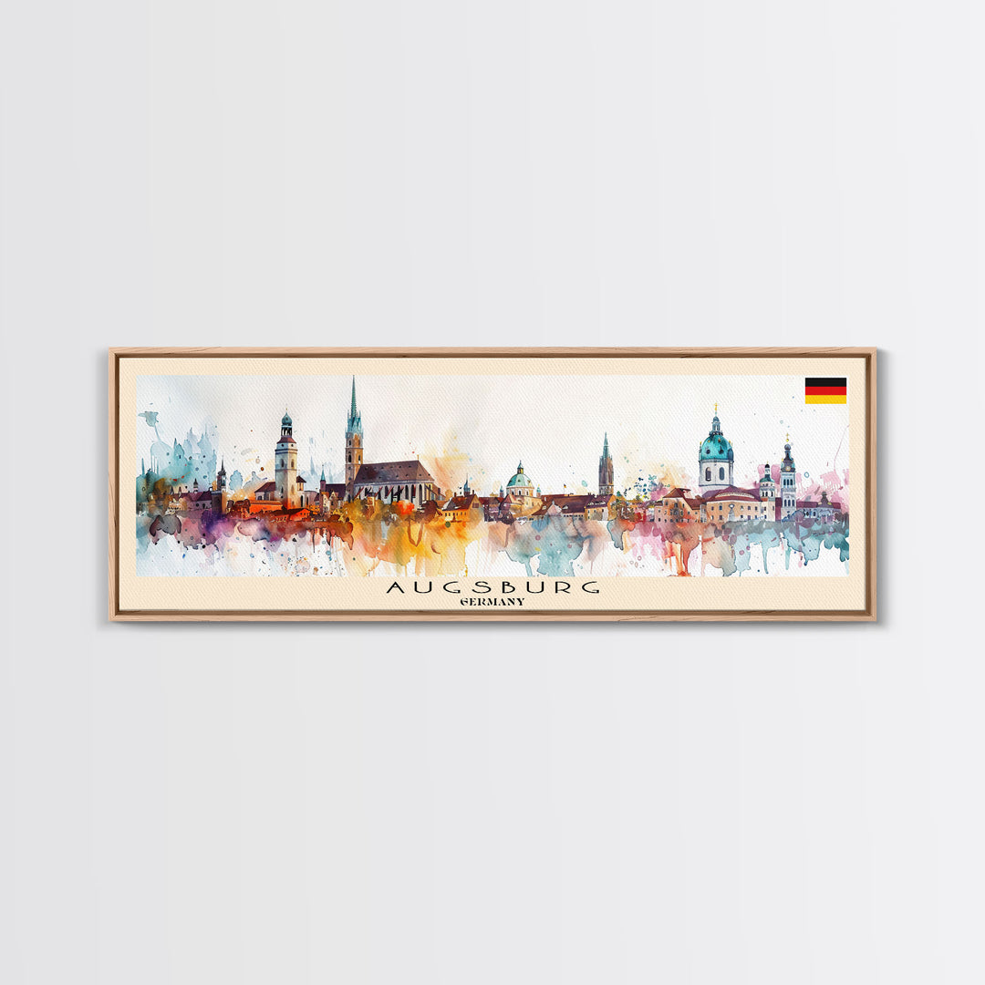 Augsburg Germany Panoramic Travel Poster, Framed Canvas Print or Metal Wall Art, Travel Art, Home Decor, Panoramic Painting, Midcentury Art