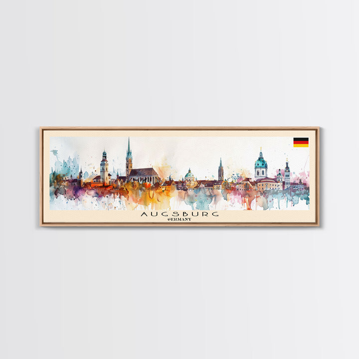Augsburg Germany Panoramic Travel Poster, Framed Canvas Print or Metal Wall Art, Travel Art, Home Decor, Panoramic Painting, Midcentury Art