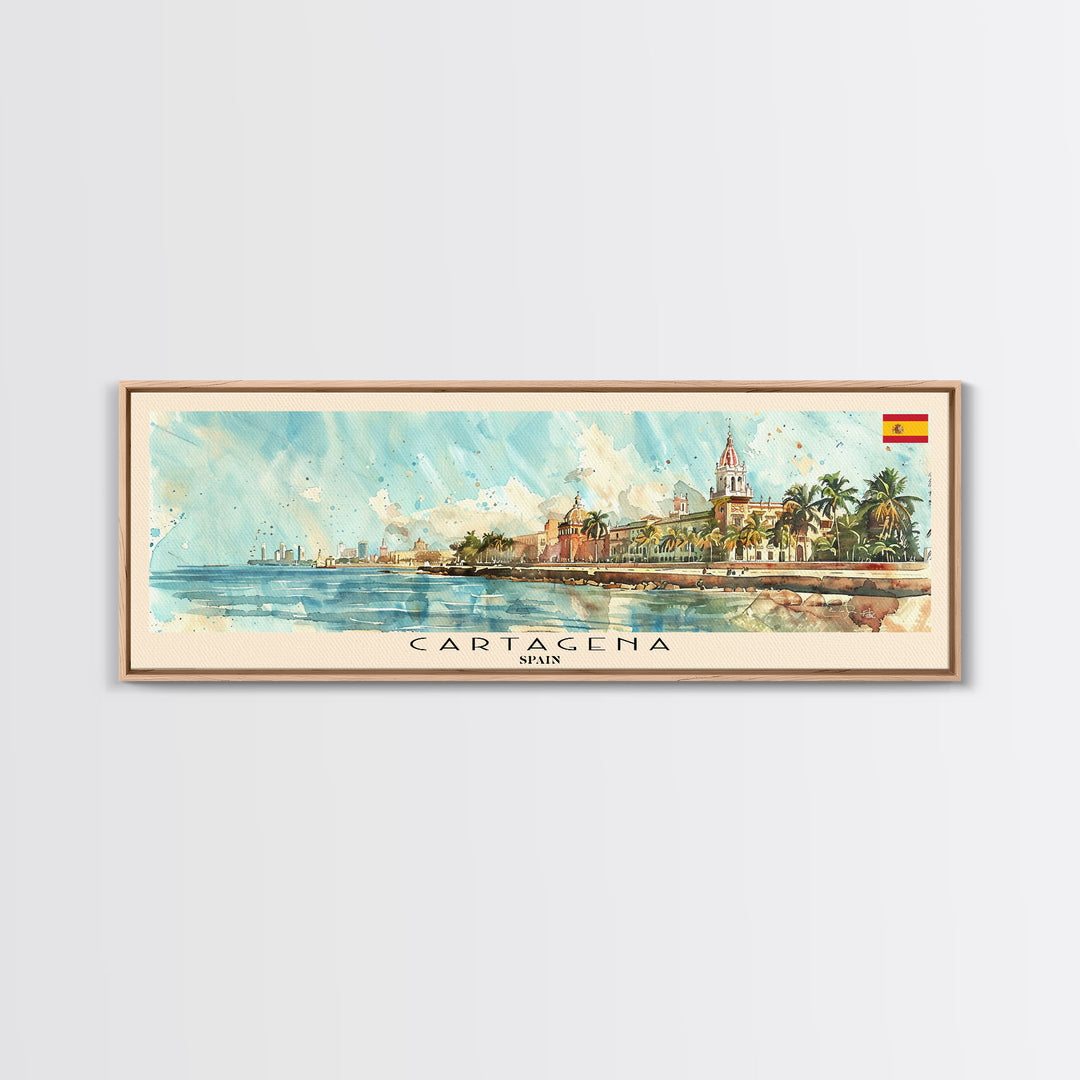 Cartagena Spain Panoramic Travel Poster, Framed Canvas Print or Metal Wall Art, Travel Art, Home Decor, Panoramic Painting, Midcentury Art