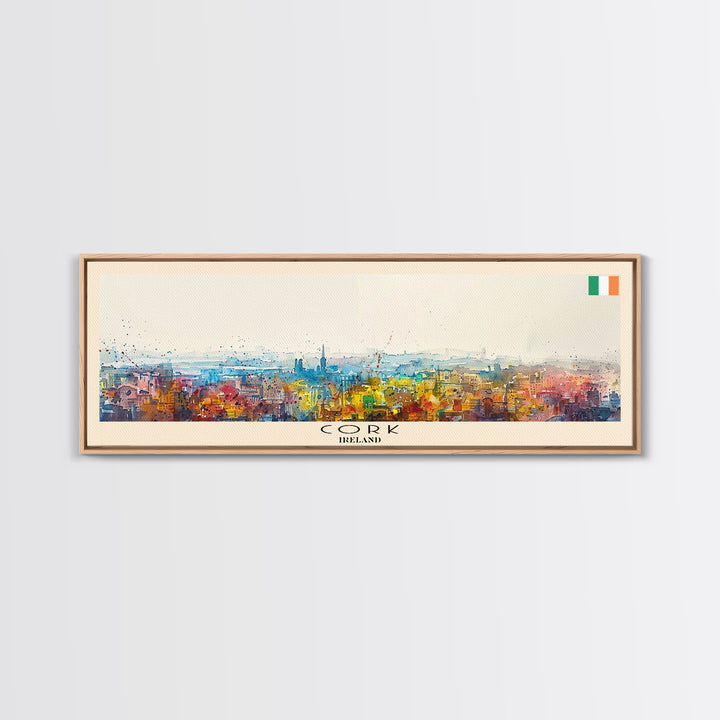 Cork Ireland Panoramic Travel Poster, Framed Canvas Print or Metal Wall Art, Travel Art, Home Decor, Panoramic Painting, Midcentury Art
