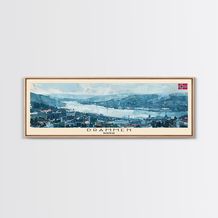 Drammen Norway Travel Print Wall Art, Panoramic City Art, Travel Art, Wall Decor, Vacation Gift, Framed Canvas Print Or Metal Art