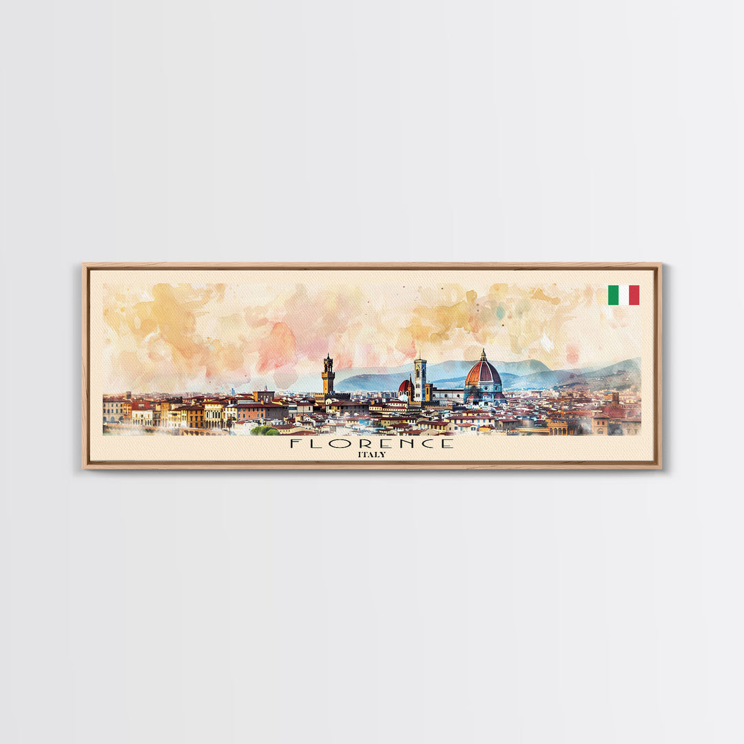 Florence Italy Panoramic Travel Poster, Framed Canvas Print or Metal Wall Art, Travel Art, Home Decor, Panoramic Painting, Midcentury Art