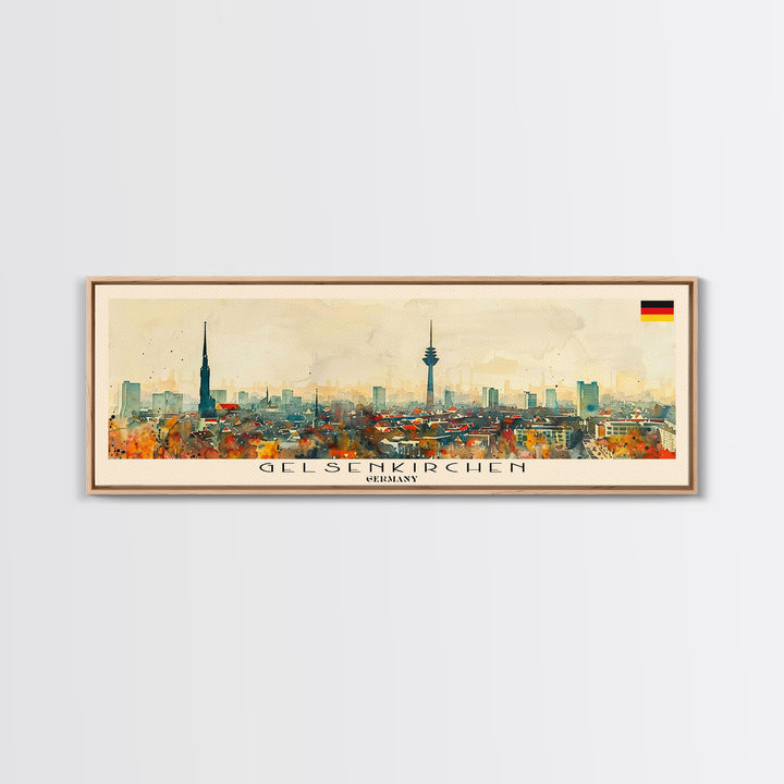 Gelsenkirchen Germany Panoramic Travel Poster, Framed Canvas Print or Metal Wall Art, Travel Art, Home Decor, Panoramic Painting, Midcentury Art