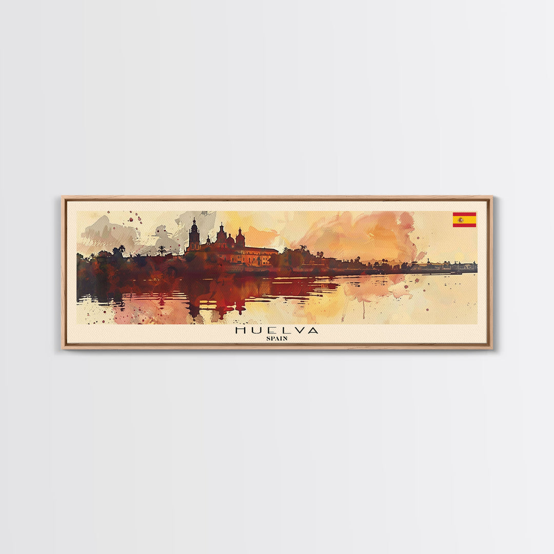Huelva Spain Panoramic Travel Poster, Framed Canvas Print or Metal Wall Art, Travel Art, Home Decor, Panoramic Painting, Midcentury Art