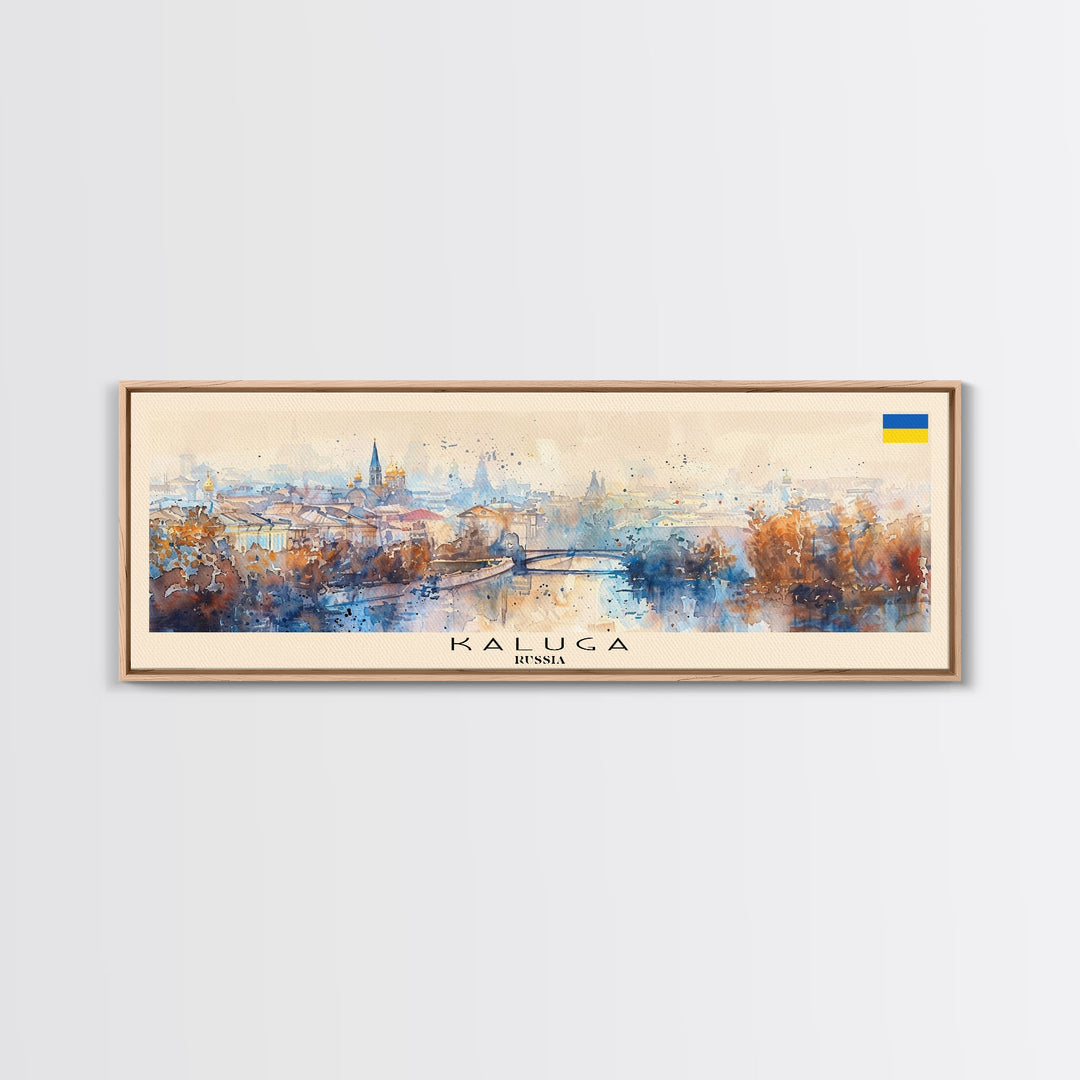 Kaluga Russia Panoramic Travel Poster, Framed Canvas Print or Metal Wall Art, Travel Art, Home Decor, Panoramic Painting, Midcentury Art