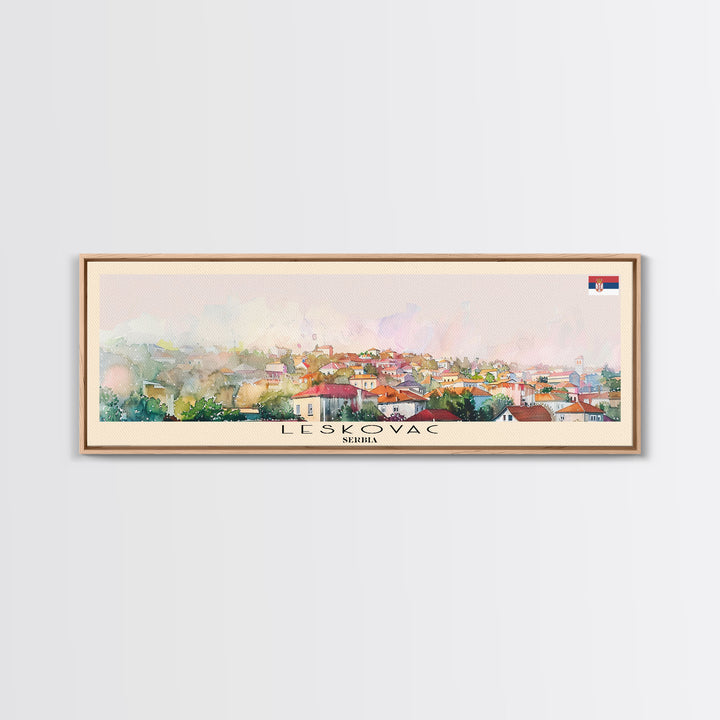 Leskovac Serbia Panoramic Travel Poster, Framed Canvas Print or Metal Wall Art, Travel Art, Home Decor, Panoramic Painting, Midcentury Art