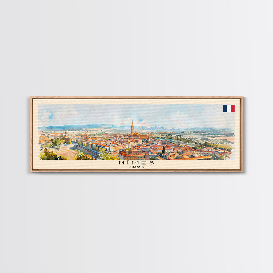 Nimes France Travel Art, City Art, Framed Canvas Print or Metal Wall Art, Europe Travel Poster, Panoramic Wall Art, Extra Wide Wall Art