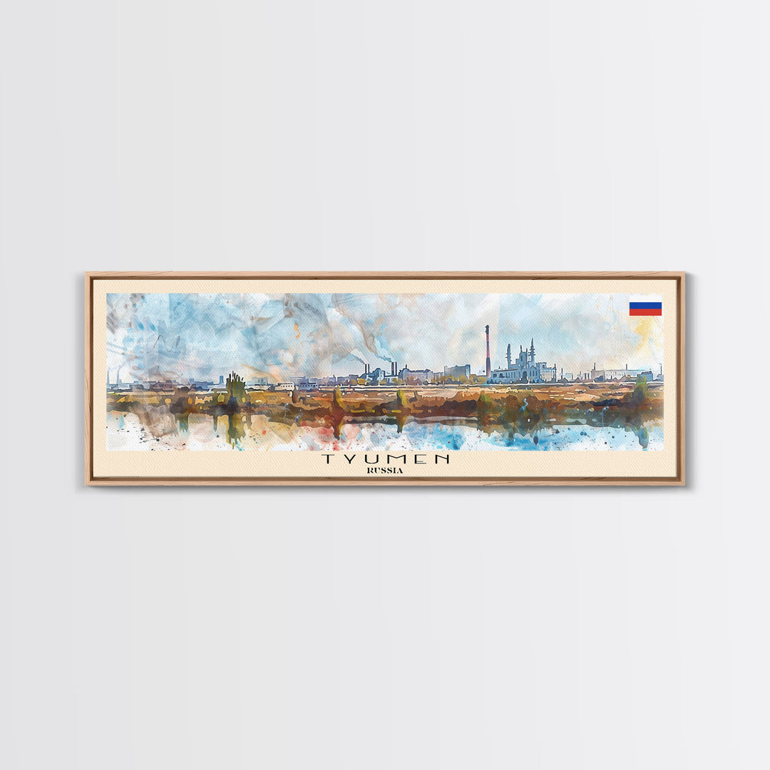 Tyumen Russia Panoramic Travel Poster, Framed Canvas Print or Metal Wall Art, Travel Art, Home Decor, Panoramic Painting, Midcentury Art