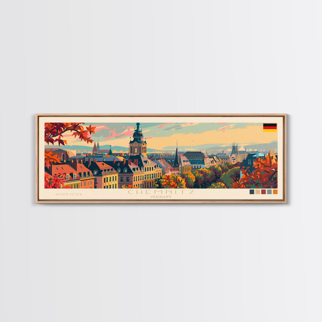Chemnitz Germany Wall Art, Panoramic Travel Poster, Panoramic Framed Canvas Print, City Wall Art, Wall Hanging Home Decor, Travel Art