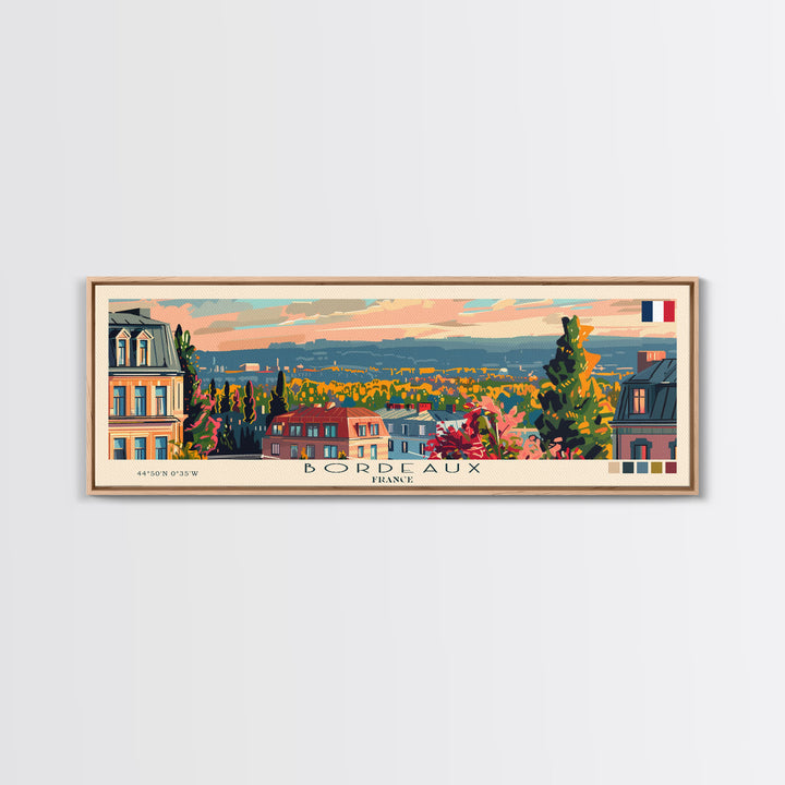 Bordeaux France Panoramic Travel Poster, Framed Canvas Print or Metal Wall Art, Travel Art, Home Decor, Panoramic Painting, Midcentury Art