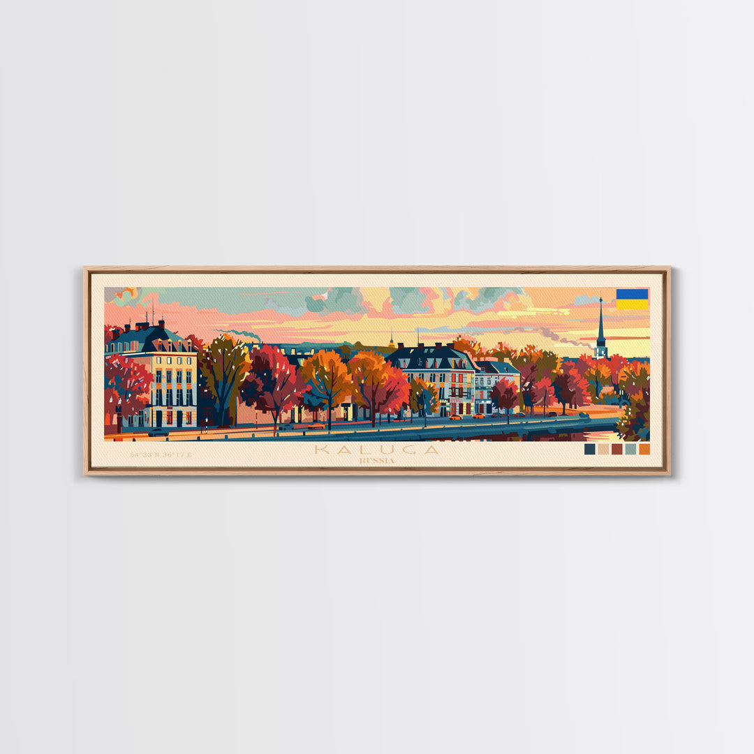 Kaluga Russia Panoramic Travel Poster, Framed Canvas Print or Metal Wall Art, Travel Art, Home Decor, Panoramic Painting, Midcentury Art