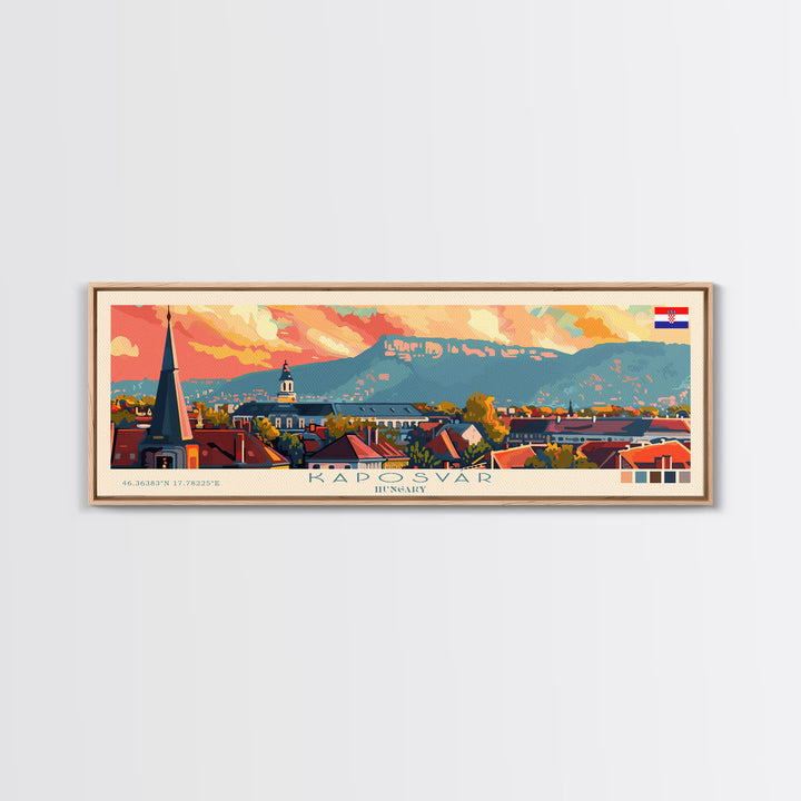 Kaposvar Hungary Travel Print Wall Art, Panoramic City Art, Travel Art, Wall Decor, Vacation Gift, Framed Canvas Print Or Metal Art
