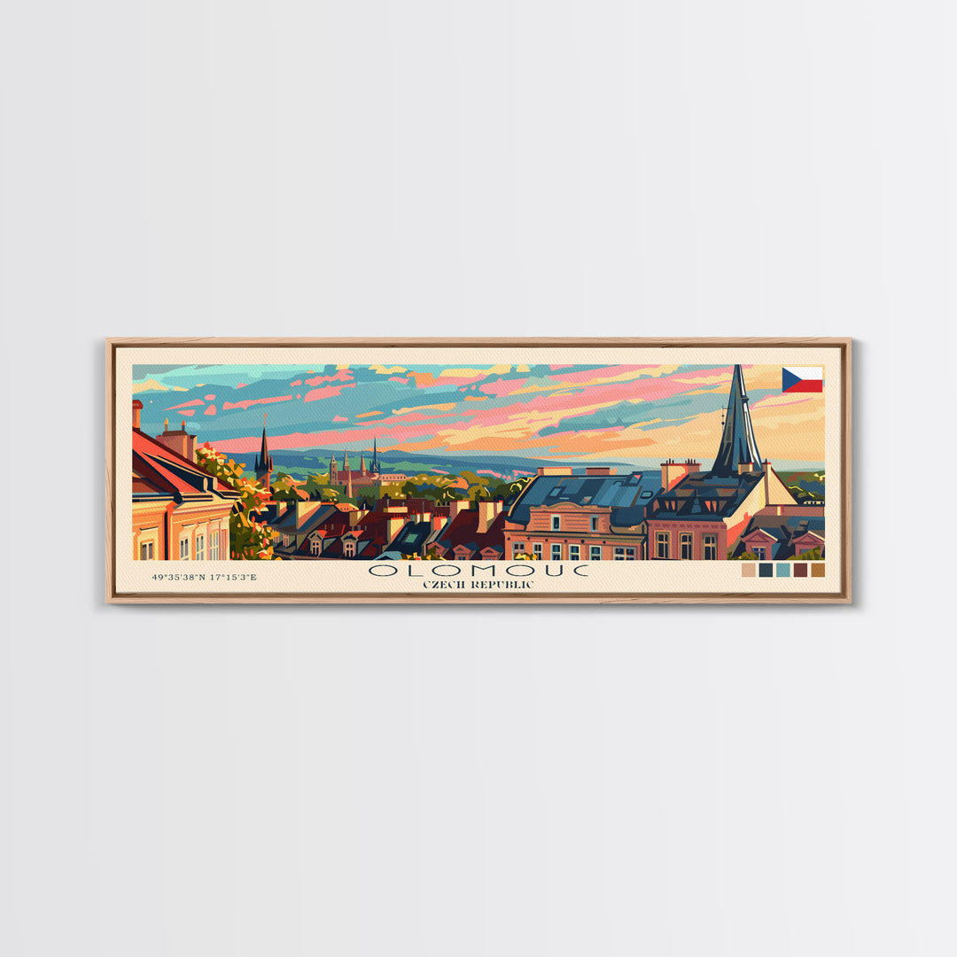 Olomouc Czech Republic Travel Art, City Art, Framed Canvas Print or Metal Wall Art, Europe Travel Poster, Panoramic Wall Art, Extra Wide Wall Art
