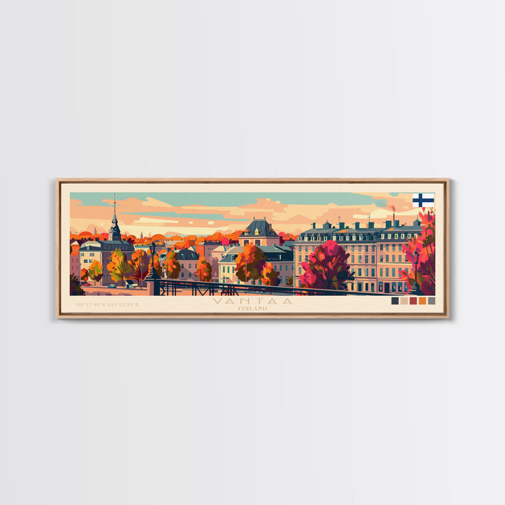 Vantaa Finland Travel Art, City Art, Framed Canvas Print or Metal Wall Art, Europe Travel Poster, Panoramic Wall Art, Extra Wide Wall Art