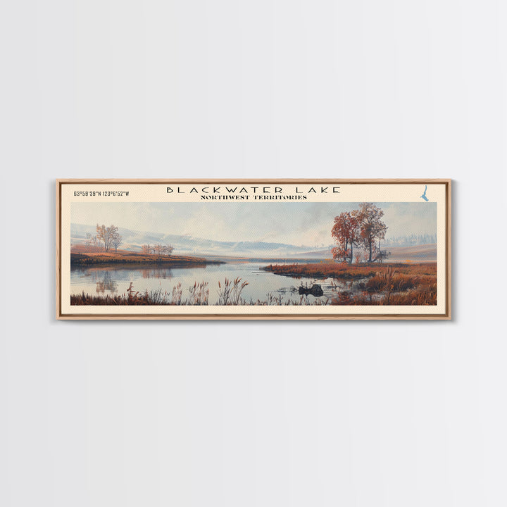 Blackwater Lake Framed Canvas Print, Lake House Decor, Panoramic Scenic View, Travel Poster, Minimalist Art, Lake Painting