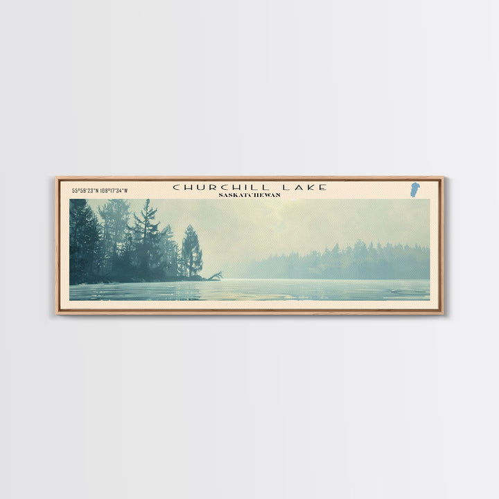 Churchill Lake Framed Canvas Print, Panoramic Lake House Decor, Wide Wall Art, Travel Poster, Modern Lake Painting, Nature Art