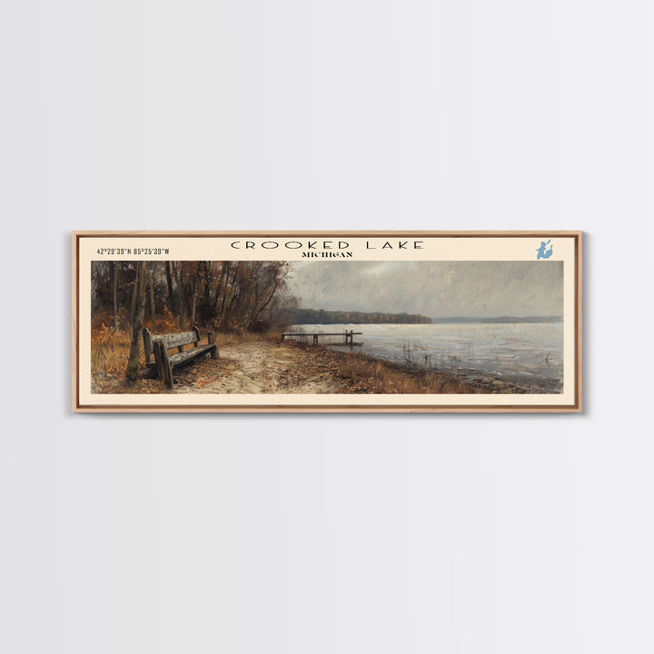 Crooked Lake Michigan Framed Canvas Print, Lake House Art, Panoramic Wall Art, Travel Poster, Minimalist Lake Painting, Home Decor