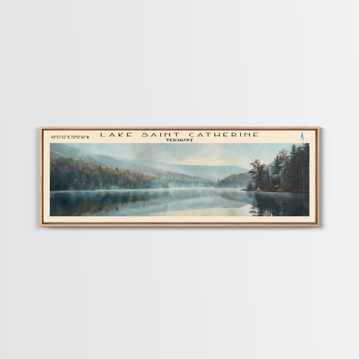 Lake Saint Catherine, Boho Art, Scenic Landscape, Travel Poster Art, Wall Art, Home Decor, Nature Scene, Lake Painting, Minimalist Art, Living Room Decor, Travel Print, Framed Canvas Print, Lake House Decor, Panoramic Print