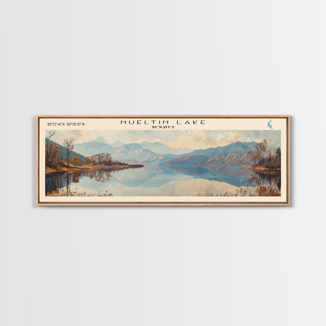 Nueltin Lake Framed Canvas Print, Lake House Decor, Panoramic Wall Art, Travel Poster, Beautiful Landscape Painting, Living Room Decor