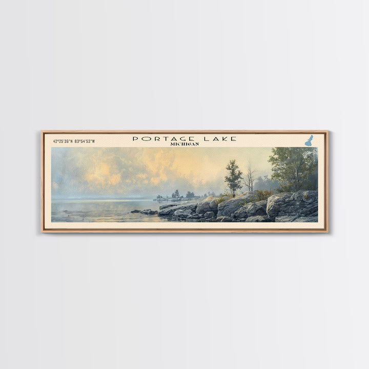 Raystown Lake Pennsylvania Framed Canvas Print, Lake House Decor, Wall Art, Panoramic Travel Poster, Scenic Landscape Painting, Modern Art