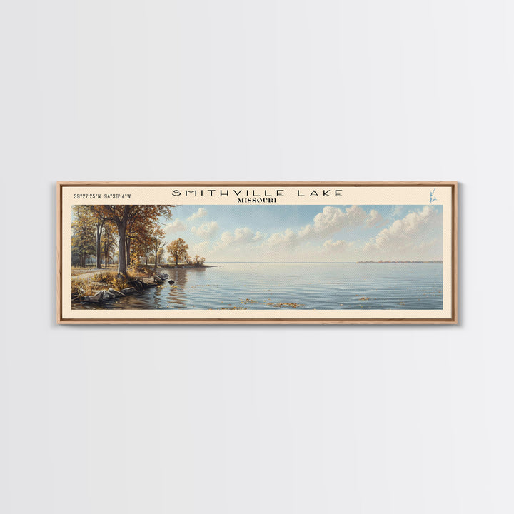 Smithville Lake Missouri Panoramic Framed Canvas Print, Lake House Decor, Wall Art, Travel Poster, Serene Lake Painting, Living Room Decor