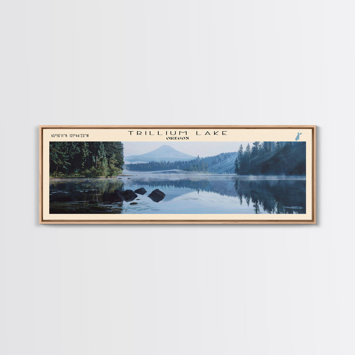 Trillium Lake Oregon Panoramic Wall Art, Framed Canvas Print, Lake House Decor, Travel Poster, Serene Landscape, Home Art