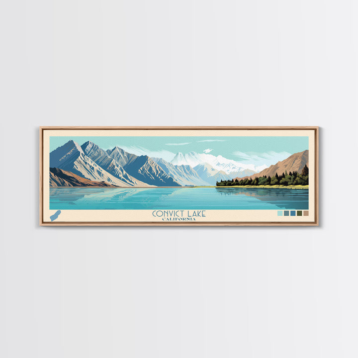Convict Lake California Framed Canvas Print, Midcentury Modern Panoramic Wall Art, Living Room Decor, Pop Art, Travel Poster Art, Nature Art, Lake House Decor
