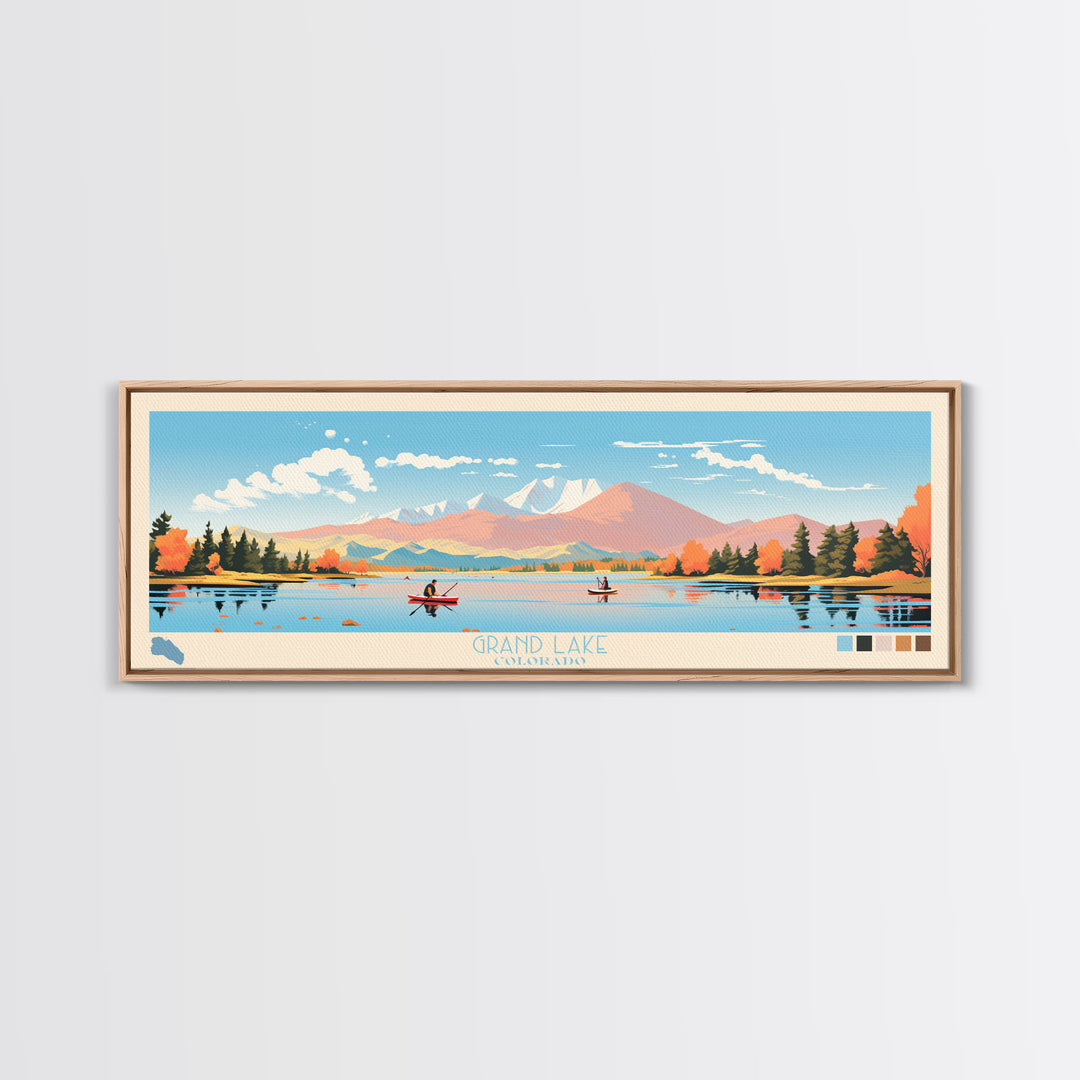 Grand Lake Colorado Framed Canvas Print, Panoramic Wall Art, Midcentury Modern, Pop Art, Living Room Decor, Travel Poster, Nature Art, Home Decor