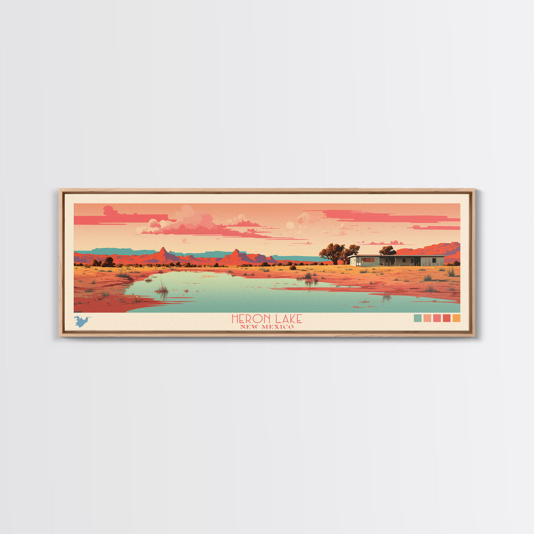 Heron Lake New Mexico Framed Canvas Print, Panoramic Art, Midcentury Modern, Pop Art, Bedroom Decor, Travel Poster, Artistic Decor, Home Decor