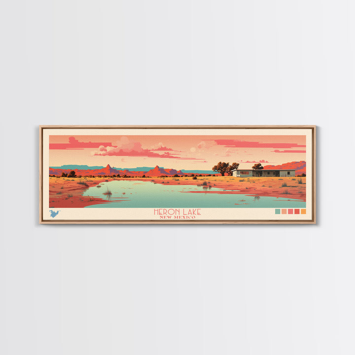Heron Lake New Mexico Framed Canvas Print, Panoramic Art, Midcentury Modern, Pop Art, Bedroom Decor, Travel Poster, Artistic Decor, Home Decor