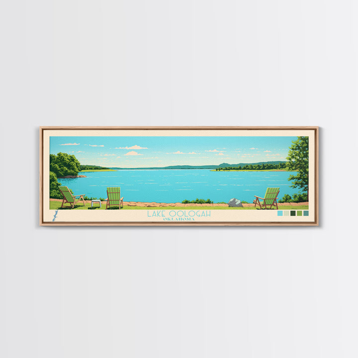 Lake Oologah Oklahoma Framed Canvas Print, Panoramic Wall Art, Midcentury Modern, Pop Art, Bedroom Art, Travel Poster, Lake House Decor